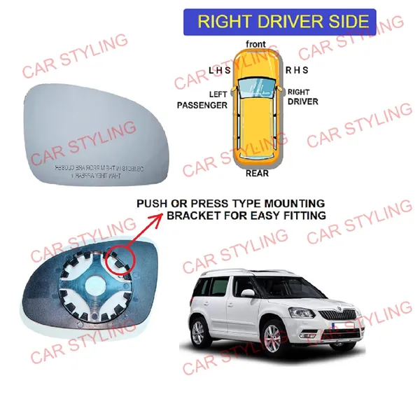 Orvm_Right_Driver_Side_View_Mirror_Glass_Sub_Mirror_Plate_For_Skoda_Yeti_F_L_2010_2018_Year_Model_Non_Heated