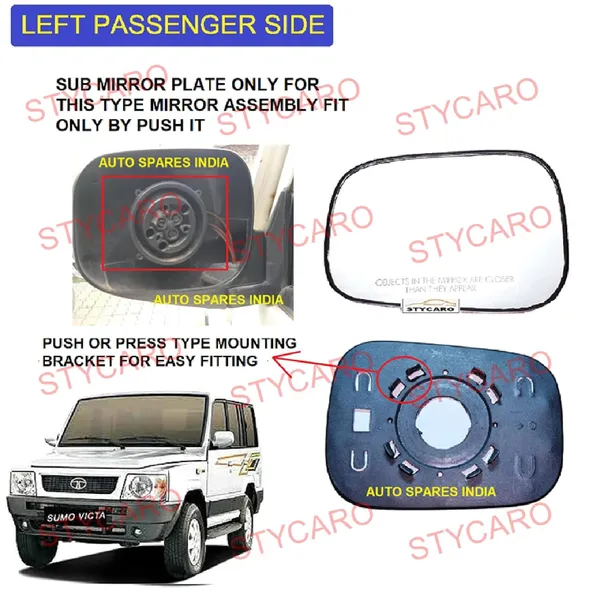 Tata_Sumo_Victa_2004_2011_Orvm_Left_Passenger_Side_Mirror_Glass_Sub_Plate