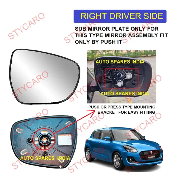Swift_3rd_Gen_Size_4_Orvm_Right_Driver_Side_Mirror_Glass_With_Sub_Plate