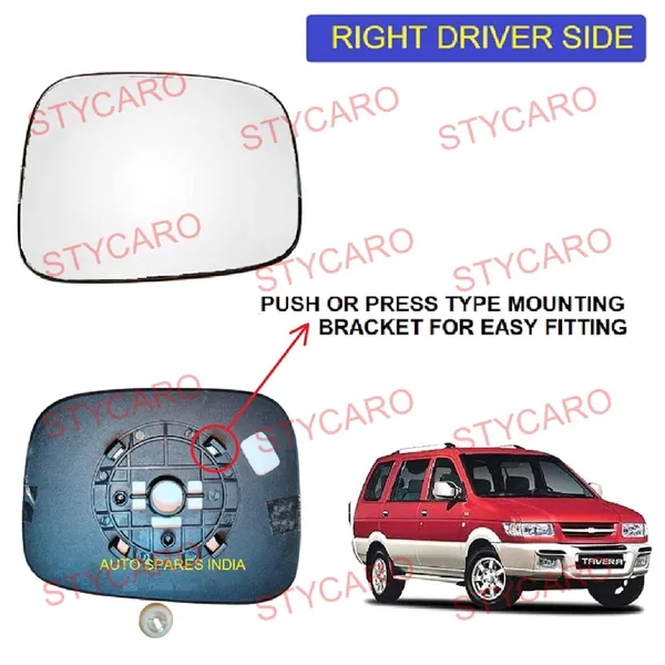 Tavera_1st_Gen_Orvm_Right_Driver_Side_Mirror_Glass_With_Sub_Plate