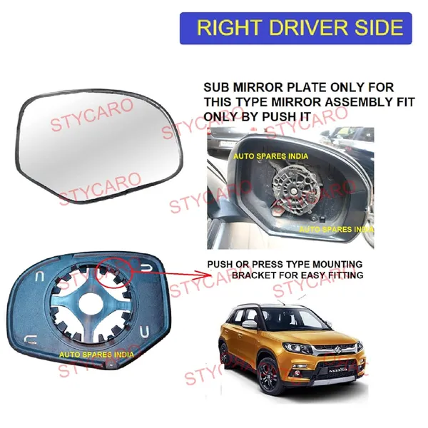 Vitara_Brezza_Orvm_Right_Driver_Side_Mirror_Glass_With_Sub_Plate