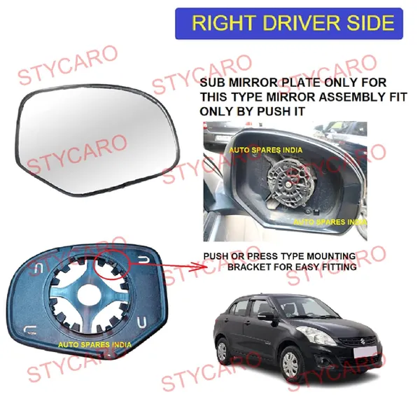 Swift_2nd_Gen_Size_3_Orvm_Right_Driver_Side_Mirror_Glass_With_Sub_Plate