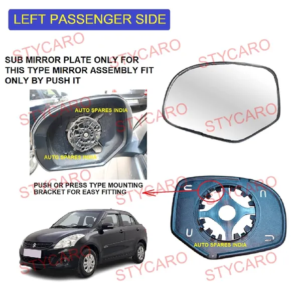 Swift_2nd_Gen_Size_3_Orvm_Left_Passenger_Side_Mirror_Glass_With_Sub_Plate