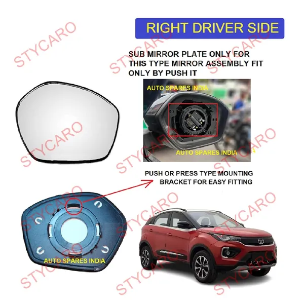 Nexon_Ist_Generation_Orvm_Right_Driver_Side_Mirror_Glass_With_Sub_Plate