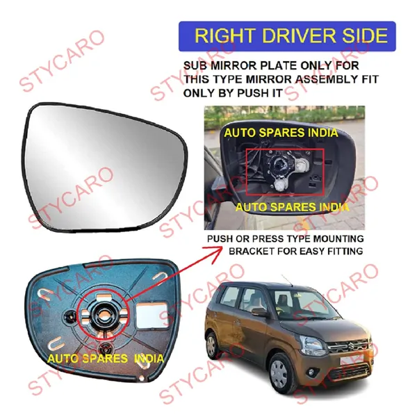Wagon_R_Vxi_Zxi_Type_6_Orvm_Right_Driver_Side_Mirror_Glass_With_Sub_Plate
