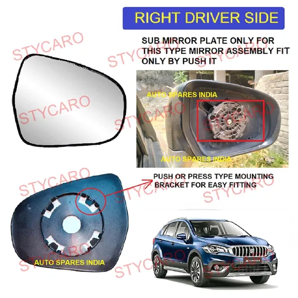 S_Cross_1st_Gen_Orvm_Right_Driver_Side_Mirror_Glass_With_Sub_Plate