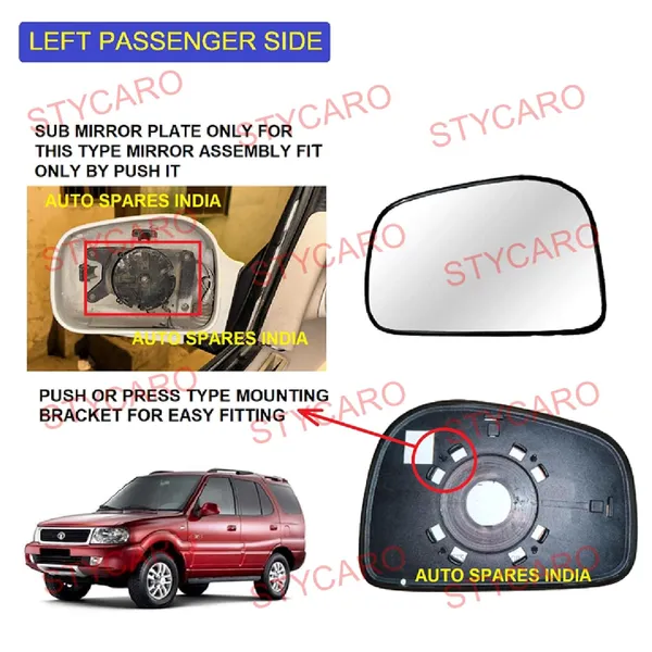 Safari_Ist_Gen_Orvm_Left_Passenger_Side_Mirror_Glass_With_Sub_Plate