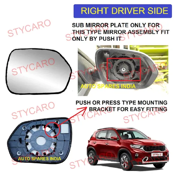 Sonet_Orvm_Right_Driver_Side_Mirror_Glass_With_Sub_Plate