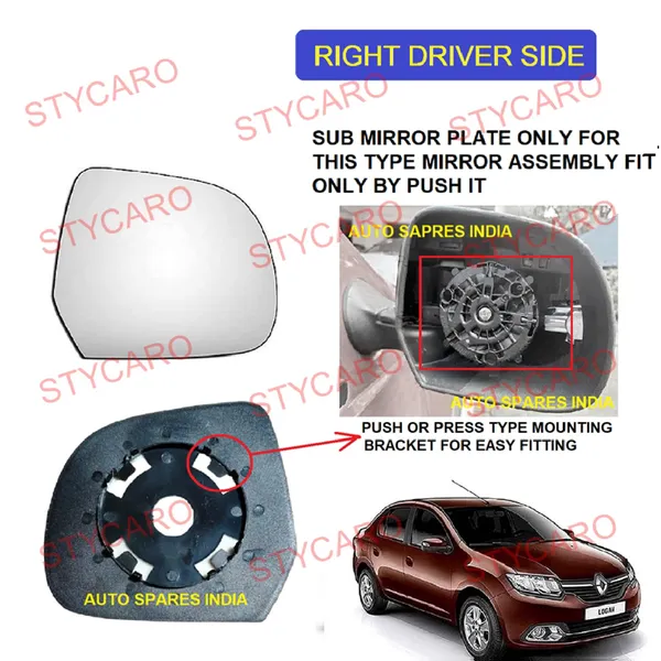 Renault_Logan_Orvm_Right_Driver_Side_View_Mirror_Glass_With_Sub_Plate