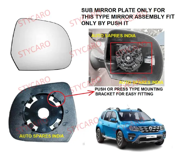 Duster_1st_Gen_Orvm_Right_Driver_Side_Mirror_Glass_With_Sub_Plate
