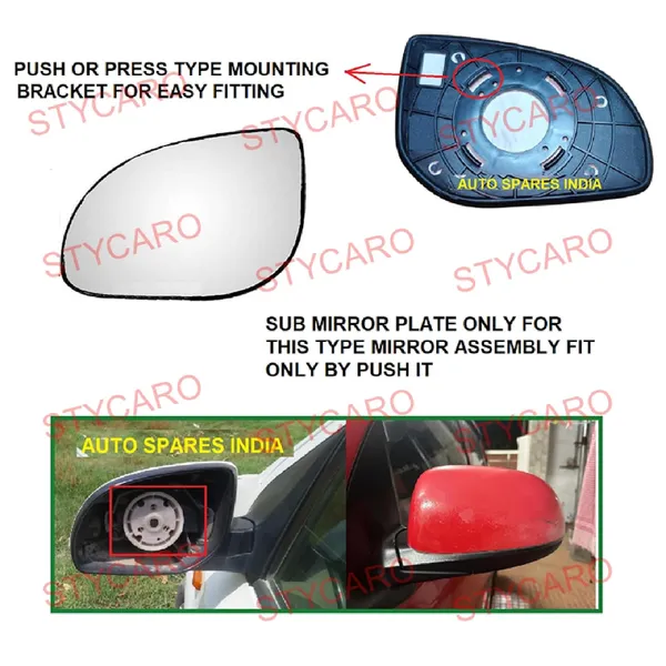 I10_Ist_Gen_Size_1_Orvm_Left_Passenger_Side_Mirror_Glass_With_Sub_Plate