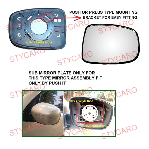 I10_Ist_Gen_Size_4_Orvm_Right_Driver_Side_Mirror_Glass_With_Sub_Plate