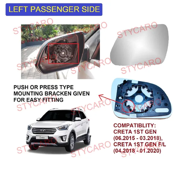 Creta_1st_Gen_Orvm_Left_Passenger_Side_Mirror_Glass_With_Sub_Plate