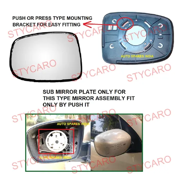 I10_Ist_Gen_Size_4_Orvm_Left_Passenger_Side_Mirror_Glass_With_Sub_Plate
