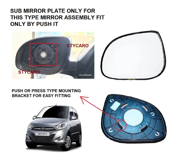 I10_1st_Gen_Type_2_Orvm_Left_Passenger_Side_View_Mirror_Glass_Sub_Plate