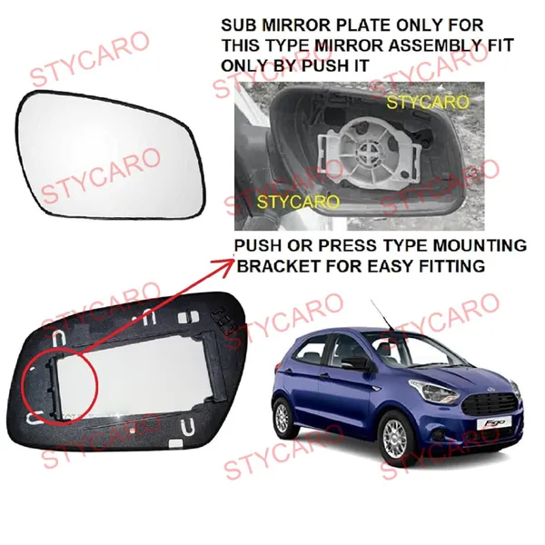 Figo_1st_Gen_Size_1_Orvm_Right_Driver_Side_Mirror_Glass_With_Sub_Plate