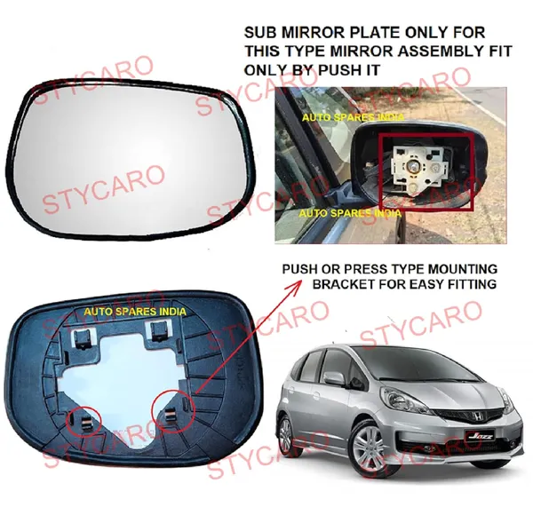 Jazz_1st_Gen_Size_1_Orvm_Right_Driver_Side_Mirror_Glass_With_Sub_Plate