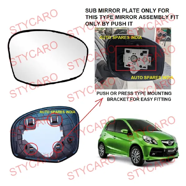 Brio_1st_Gen_Orvm_Right_Driver_Side_View_Mirror_Glass_With_Sub_Plate
