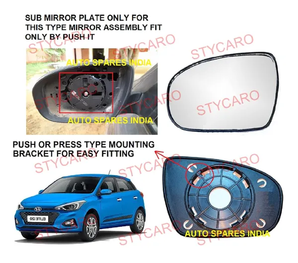 I20_2nd_Gen_Orvm_Left_Passenger_Side_Mirror_Glass_With_Sub_Plate