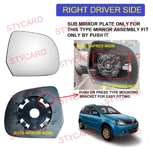 Verito_Vibe_Orvm_Right_Driver_Side_Mirror_Glass_With_Sub_Plate