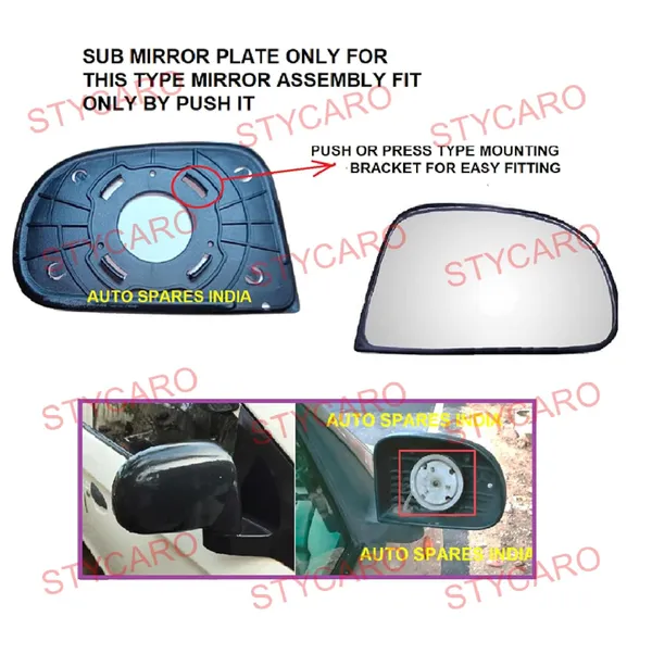 I10_Ist_Gen_Size_3_Orvm_Right_Driver_Side_Mirror_Glass_With_Sub_Plate