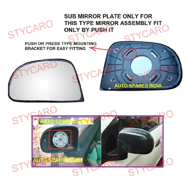 I10_Ist_Gen_Size_3_Orvm_Left_Passenger_Side_Mirror_Glass_With_Sub_Plate