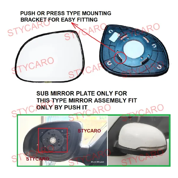I10_Ist_Gen_Size_2_Orvm_Left_Passenger_Side_Mirror_Glass_With_Sub_Plate