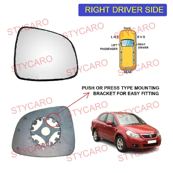 Sx4_Orvm_Right_Driver_Side_Mirror_Glass_With_Sub_Plate