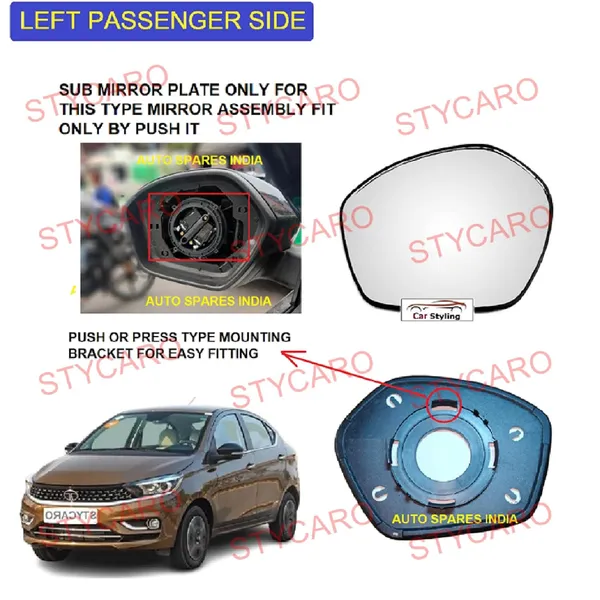 Tata_Tiago_Orvm_Left_Passenger_Side_Mirror_Glass_With_Sub_Plate