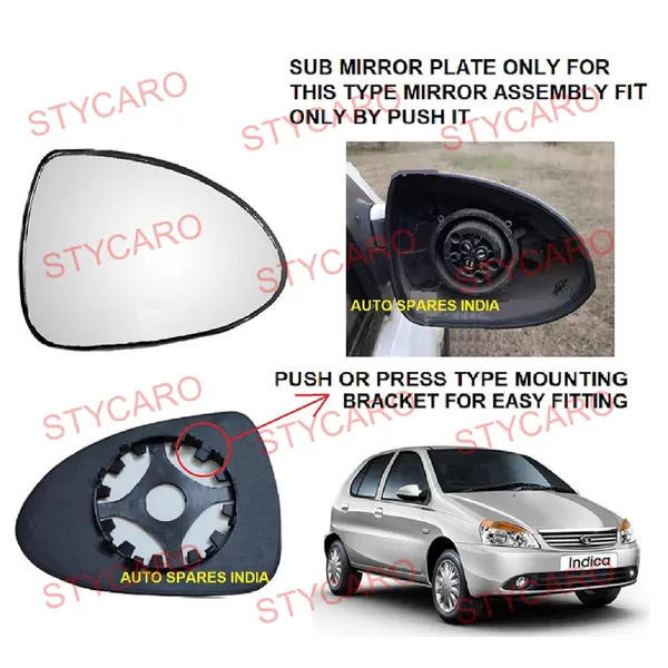 Indica_V2_Xeta_Orvm_Right_Driver_Side_Mirror_Glass_With_Sub_Plate
