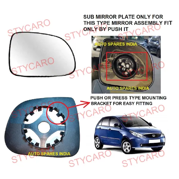 Indica_Vista_Orvm_Right_Driver_Side_Mirror_Glass_With_Sub_Plate