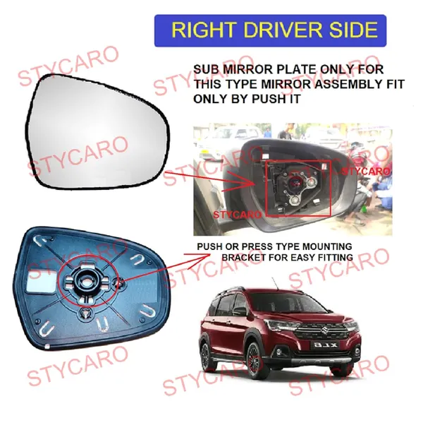 Xl6_Orvm_Right_Driver_Side_Mirror_Glass_With_Sub_Plate