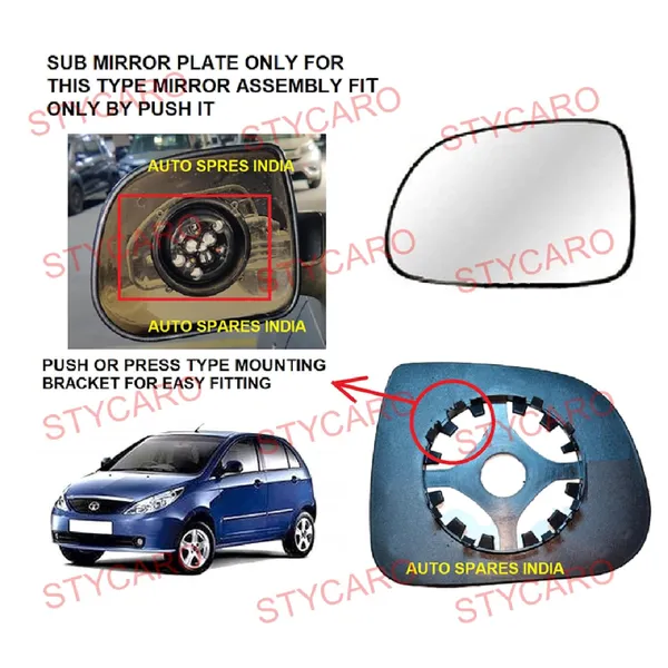 Indica_Vista_Orvm_Left_Passenger_Side_Mirror_Glass_With_Sub_Plate