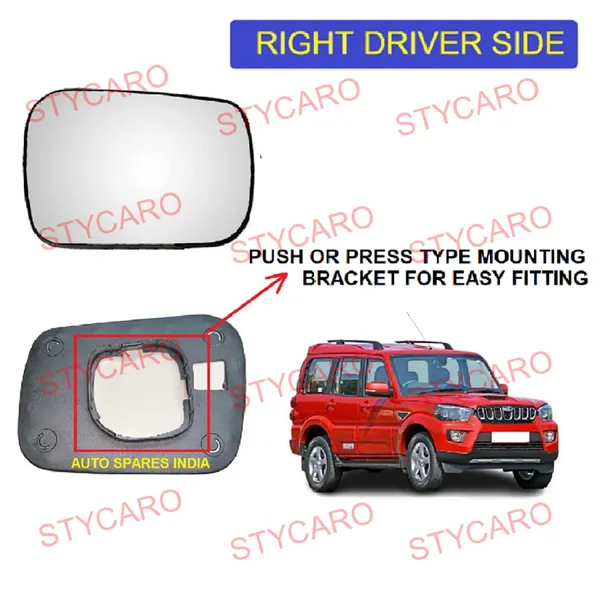 Scorpio_3rd_Gen_Orvm_Right_Driver_Side_Mirror_Glass_With_Sub_Plate
