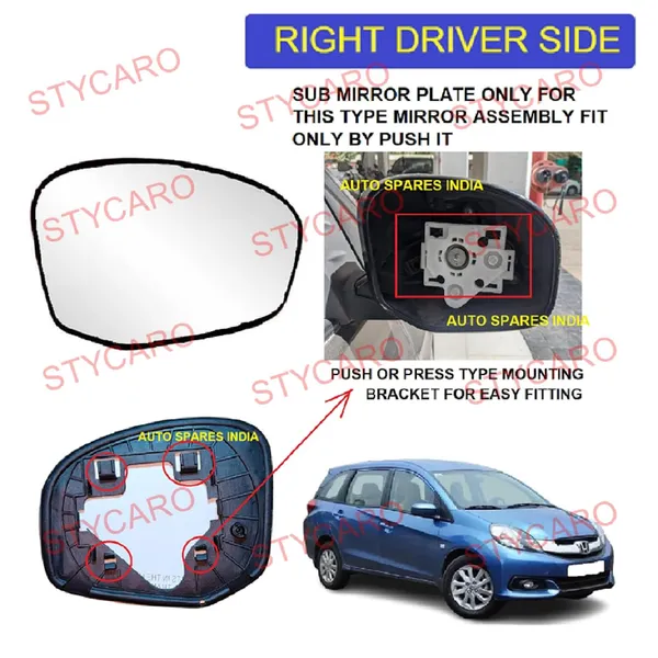 Mobilio_Ist_Gen_Size_1_Orvm_Right_Driver_Side_Mirror_Glass_With_Sub_Plate