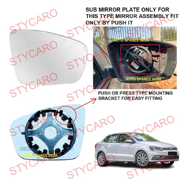 Vw_Ameo_Orvm_Right_Driver_Side_Mirror_Glass_With_Sub_Plate