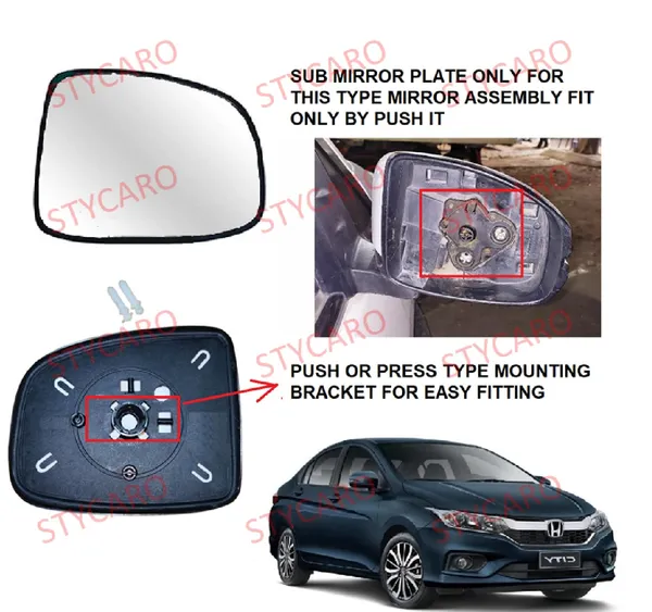 H_City_6th_Gen_Size_4_Orvm_Right_Driver_Side_Mirror_Glass_With_Sub_Plate