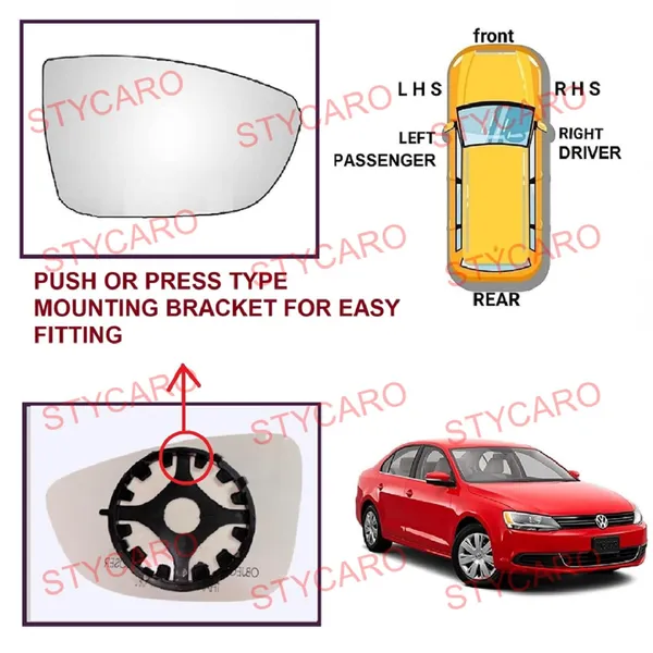 Vw_Jetta_2nd_Gen_T2_Orvm_Right_Driver_Side_Mirror_Glass_With_Sub_Plate
