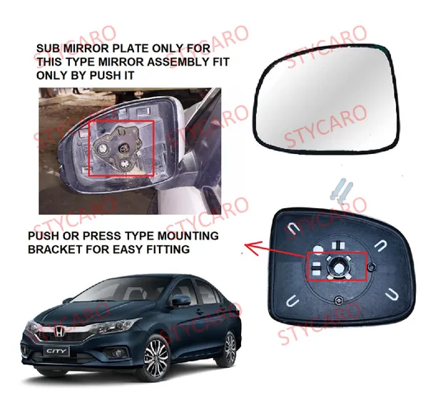 H_City_6th_Gen_Size_4_Orvm_Left_Passenger_Side_Mirror_Glass_With_Sub_Plate