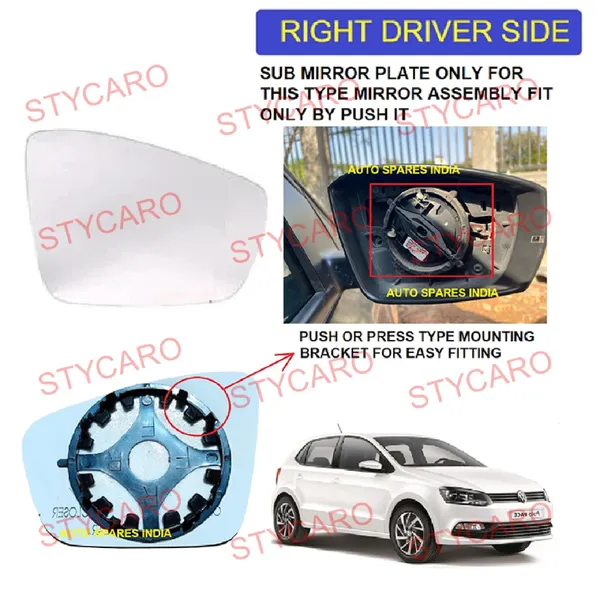 Polo_2nd_Gen_Size_2_Orvm_Right_Driver_Side_Mirror_Glass_With_Sub_Plate