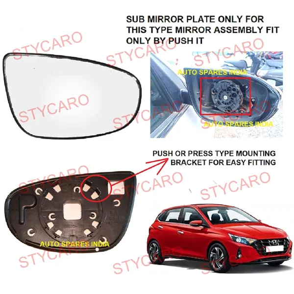 I20_3rd_Gen_N_Line_Orvm_Right_Driver_Side_Mirror_Glass_With_Sub_Plate