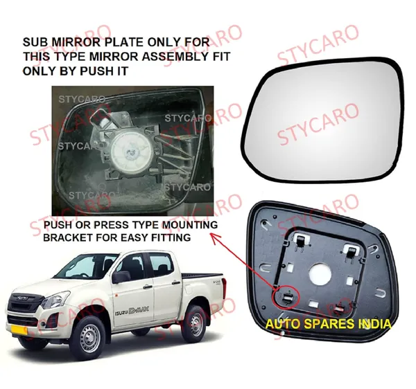 Isuzu_D_Max_1st_Gen_Orvm_Left_Passenger_Side_Mirror_Glass_With_Sub_Plate