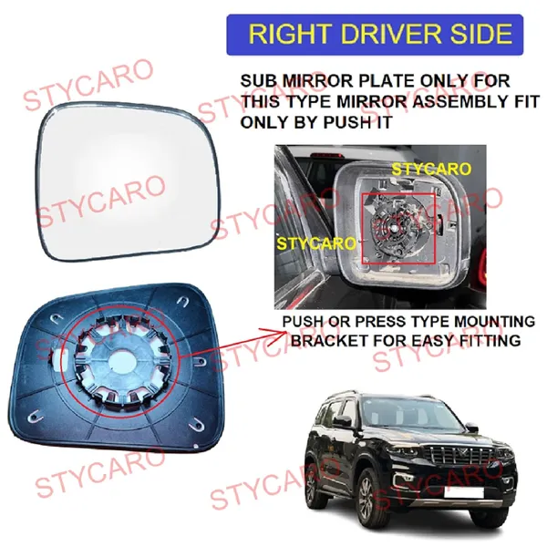 Scorpio_N_Orvm_Right_Driver_Side_Mirror_Glass_With_Sub_Plate