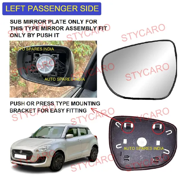 Swift_3rd_Gen_Size_5_Orvm_Left_Passenger_Side_Mirror_Glass_With_Sub_Plate