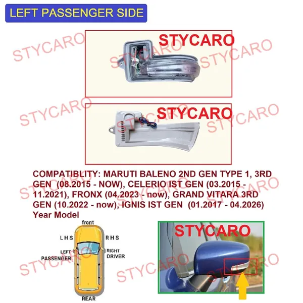 Baleno_Celerio_Fronx_Ignis_Left_Passenger_Side_Mirror_Indicator_Light