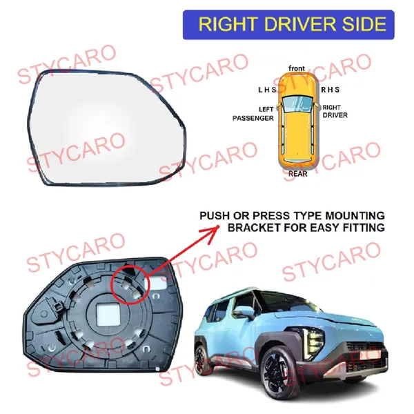 Kia_Syros_Orvm_Right_Driver_Side_Mirror_Glass_With_Sub_Plate
