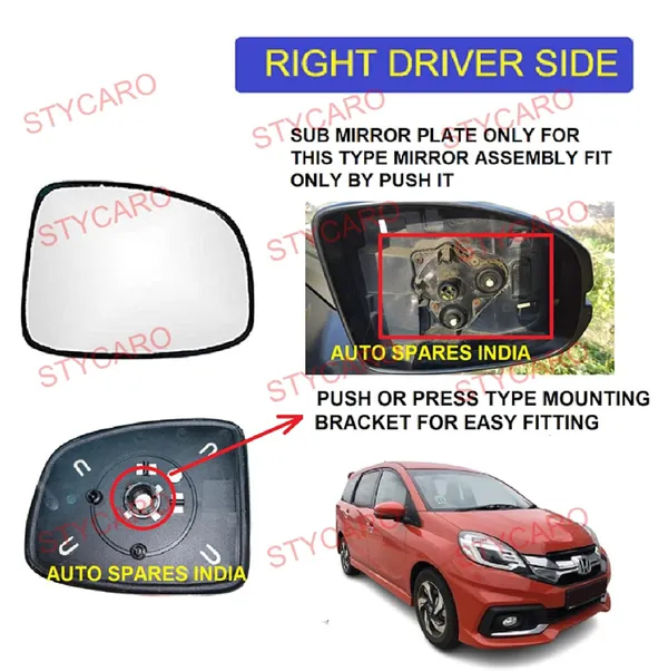 Mobilio_Ist_Gen_Size_3_Orvm_Right_Driver_Side_Mirror_Glass_With_Sub_Plate