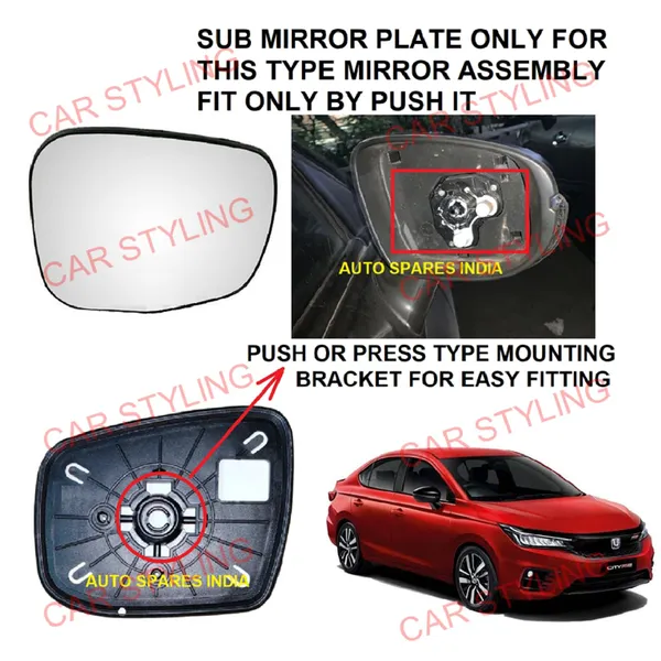H_City_7th_Gen_Orvm_Right_Driver_Side_Mirror_Glass_With_Sub_Plate