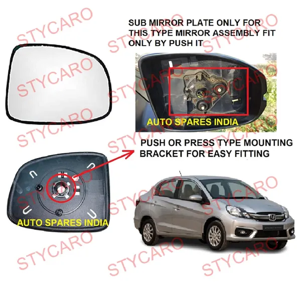 Amaze_1st_Gen_Size_4_Orvm_Right_Driver_Side_Mirror_Glass_With_Sub_Plate