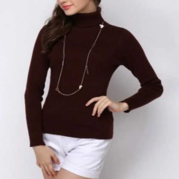 Women_S_Coffee_Color_Knit_Sweater_Bottoming_Shirt